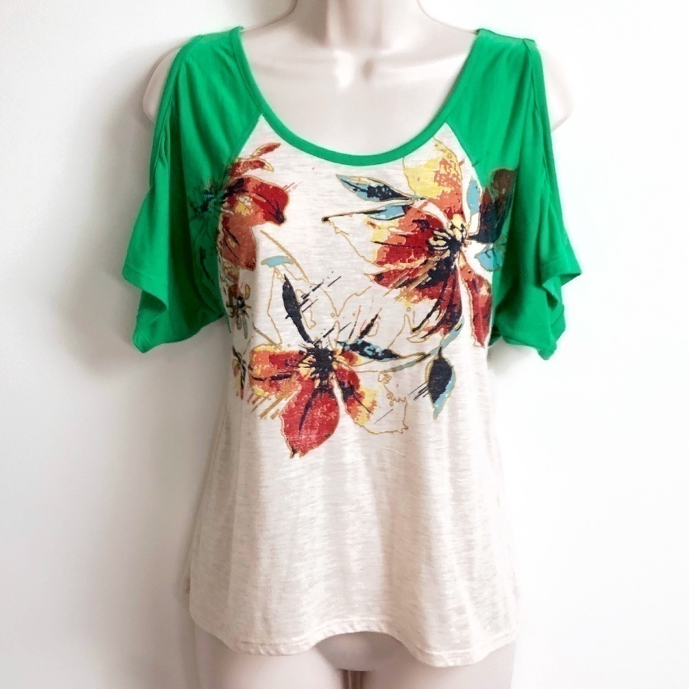 Rewind cold shoulder floral hi low short sleeve